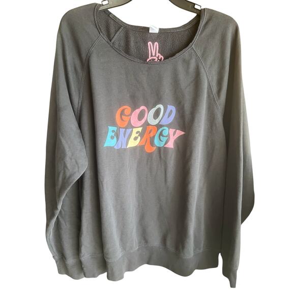 OLD NAVY Good Vibes Peace raw hem thrashed grunge sweatshirt sz XLT - Picture 1 of 5